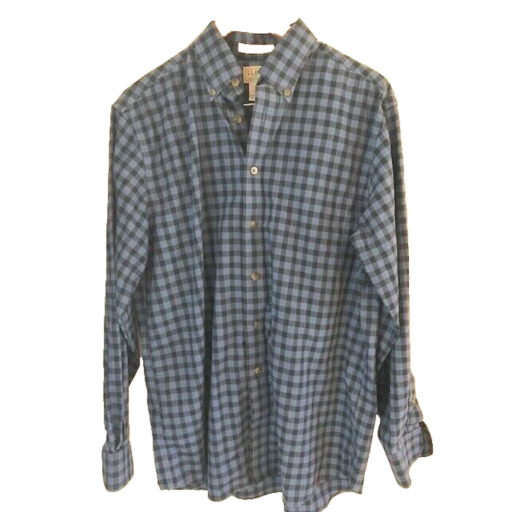LL Bean Shirt Mens M Long Sleeve Collared Blue Plaid Traditional Fit Career